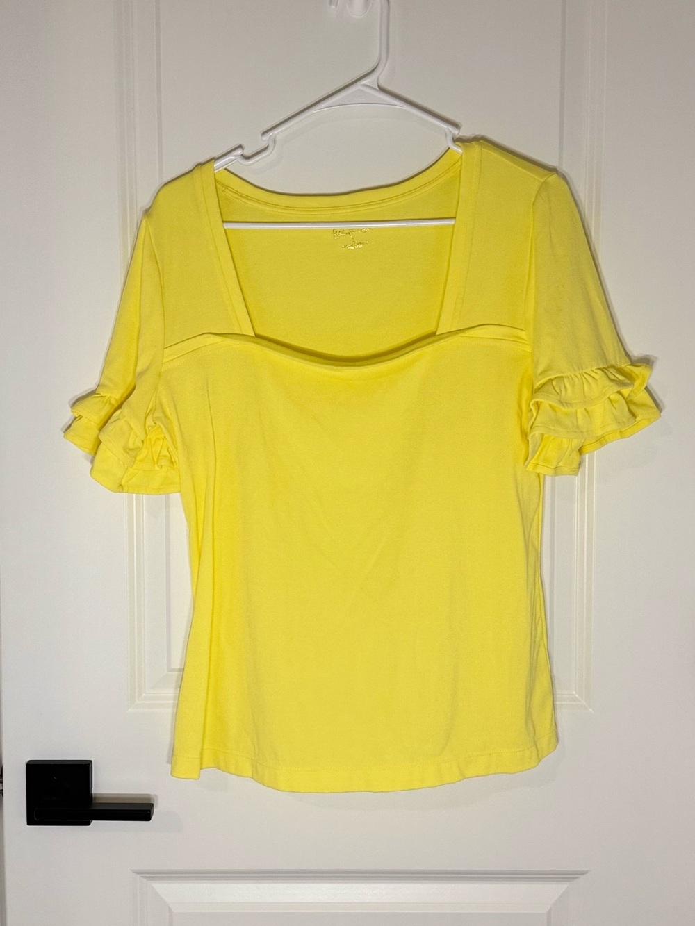 Lilly Pulitzer Yellow Ruffle Sleeve Square Neck Top